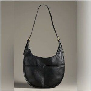 Anthropologie | Antik Kraft | Black Buckle Faux Leather Pebbled Shoulder Bag
